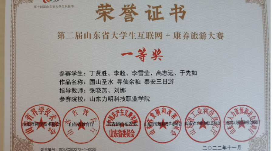 第二屆山東省大學(xué)生互聯(lián)網(wǎng)+康養(yǎng)旅游大賽一等獎